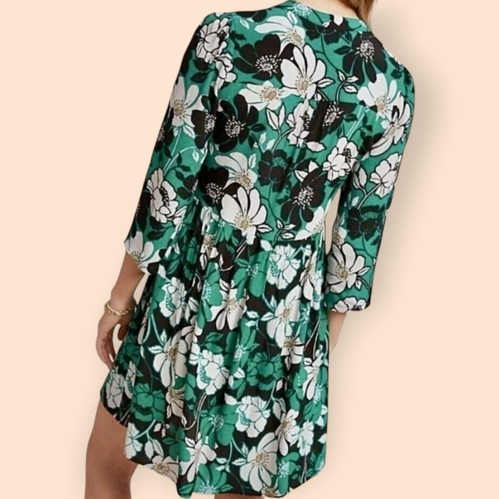 Maeve by Anthropologie ‘Juno’ Printed Dress in Green, Black & White Floral Sz M - Picture 3 of 15